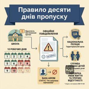 Правило десяти робочих днів відсутності учня в школі та інформування поліції