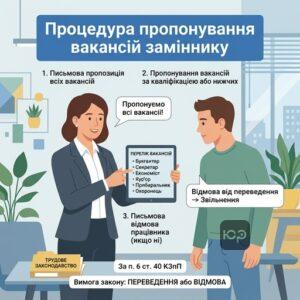 Пропозиція вакантних посад працівнику перед звільненням за п 6 ст 40 КЗпП для дотримання трудового законодавства
