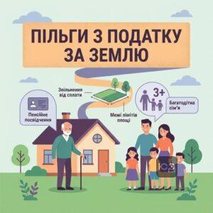 Ілюстрація про пільги на земельний податок для пенсіонерів та багатодітних сімей