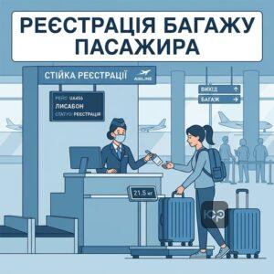 Процес реєстрації багажу в аеропорту та отримання багажної бирки пасажиром.