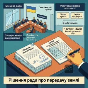 Отримання рішення місцевої ради про приватизацію земельної ділянки.