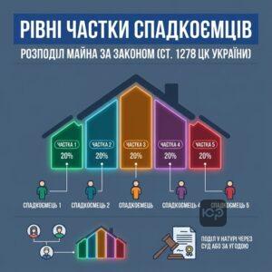 Рівні частки майна при процедурі розподіл спадщини між спадкоємцями за законом