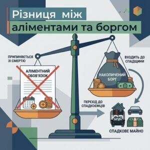 Різниця між обов'язком сплати аліментів та накопиченим боргом після смерті боржника