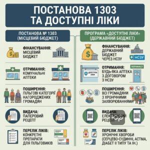 Порівняння пільгового відпуску за Постановою 1303 та урядової програми Доступні ліки