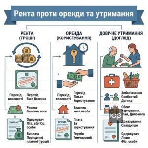 Порівняння договору ренти, оренди та довічного утримання