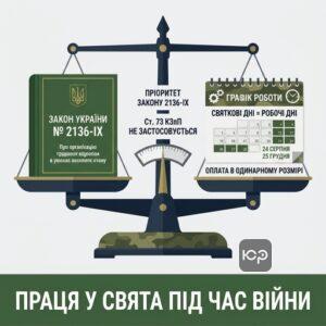 Особливості праці у державні свята під час воєнного стану згідно із Законом 2136-IX.