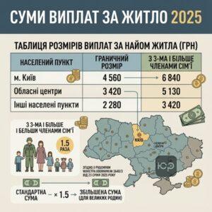 Таблиця розмірів виплат за найом житла військовим ЗСУ 2025
