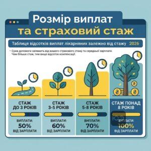 Таблиця відсотків виплат лікарняних залежно від стажу 2026