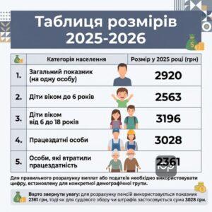 таблиця прожиткового мінімуму 2025 за категоріями населення