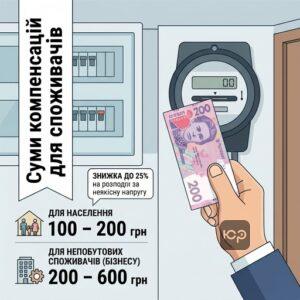 Розміри компенсації за неякісну електроенергію 100-200 грн для населення