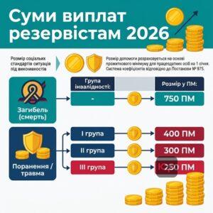Таблиця розмірів одноразової грошової допомоги для резервістів 2026 ПМ