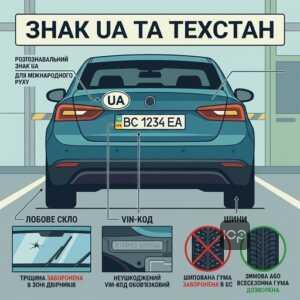 Розпізнавальний знак UA на задній частині автомобіля та перевірка технічного стану
