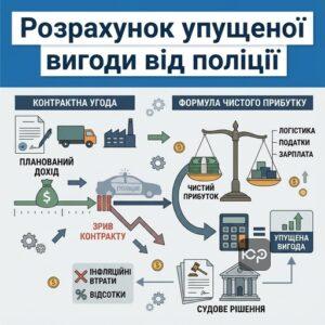 Схема розрахунку упущеної вигоди та відшкодування збитків від бездіяльності поліції для бізнесу.