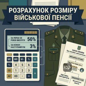 Формула розрахунку військової пенсії 50 відсотків за 20 років вислуги плюс 3 відсотки щороку
