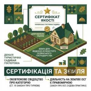 сертифікація туристичної садиби та вимоги до землі