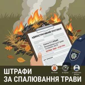 Штраф за спалювання сухої трави 2026 та стаття 77-1 КУпАП