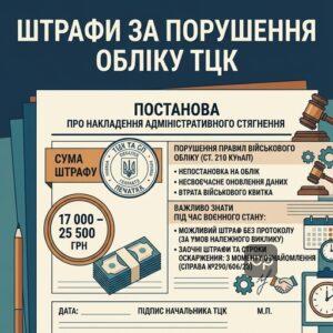 Штрафи ТЦК за порушення правил військового обліку 17000-25500 грн