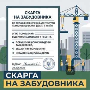 Скарга на забудовника в ДІАМ для зупинки незаконних робіт