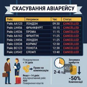Компенсація за скасування авіарейсу правила виплати