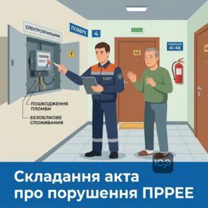 Складання акта про порушення ПРРЕЕ представниками обленерго під час перевірки лічильника.