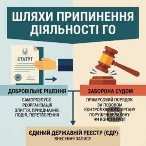 Способи припинення громадської організації саморозпуск та заборона судом