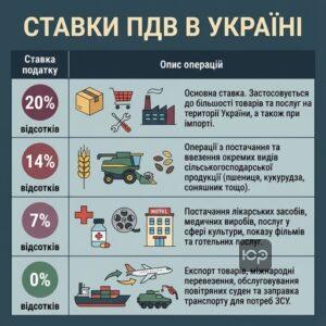 Таблиця ставок податку на додану вартість в Україні для різних видів господарських операцій