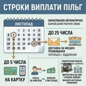 виплата пільг готівкою на картку строки
