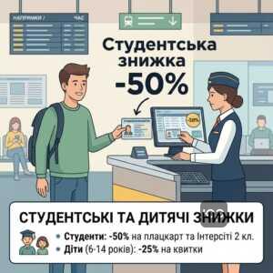 студентська знижка на залізничні квитки у плацкартних вагонах та Інтерсіті 2 класу