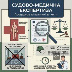 Процедура судово-медичної експертизи тіла за наявності ознак насильницької смерті або бойової травми