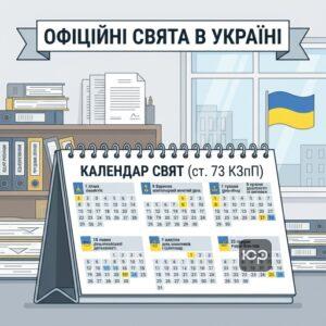 Календар офіційних святкових днів в Україні згідно зі статтею 73 КЗпП та останніми змінами.