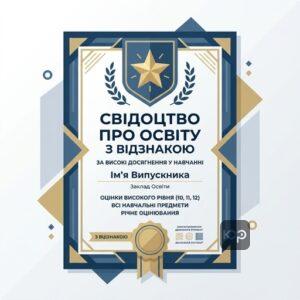 Зразок свідоцтва про освіту з відзнакою, яке видається випускникам замість золотих та срібних медалей