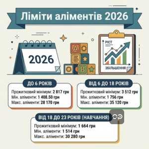 Таблиця лімітів аліментів на 2026 рік для дітей різного віку