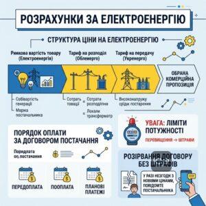 Структура ціни на електроенергію та порядок оплати за договором постачання