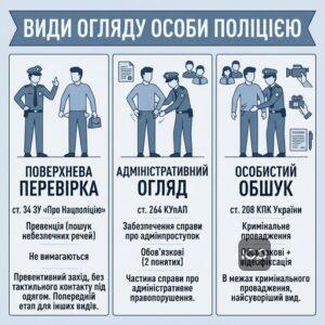 Порівняння видів огляду особи поліцією підстави та правила