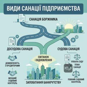 Схема що показує види санації боржника для відновлення платоспроможності