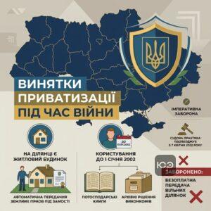 Законні винятки для приватизації землі в користуванні під час воєнного стану в Україні.