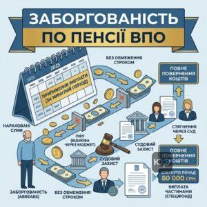 Стягнення заборгованості по пенсії ВПО за минулий період через суд та ПФУ.