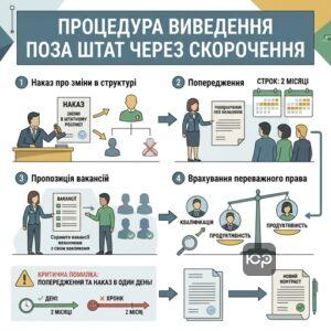 Юридична процедура виведення персоналу поза штат через механізм скорочення згідно з КЗпП.