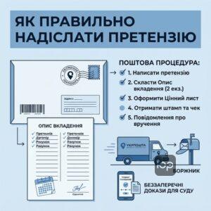 Отправка досудебной претензии ценным письмом с описью вложения Укрпочты