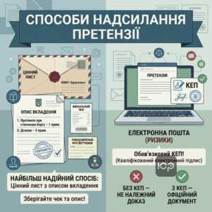 Належне надсилання претензії цінним листом з описом вкладення