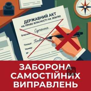Заборона самостійних виправлень у державному акті на землю зіпсований документ
