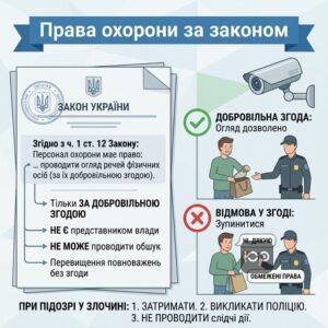 Права персоналу охорони магазину щодо огляду речей споживачів