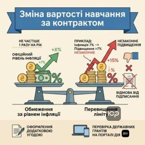 Правила та обмеження щодо зміни вартості навчання за контрактом в університеті