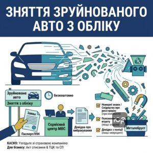 Процедура зняття з обліку та вибракування зруйнованого автомобіля в сервісному центрі МВС