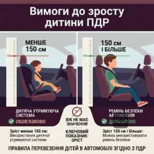 Правила перевезення дітей зростом менше 150 см в автомобілі ПДР