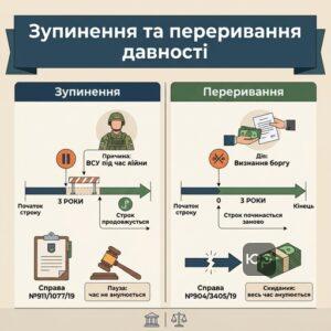 Різниця між зупиненням та перериванням позовної давності за ЦКУ