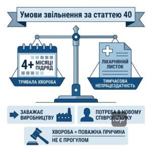 Юридичні умови звільнення за статтею 40 пункт 5 КЗпП через тривалу хворобу працівника