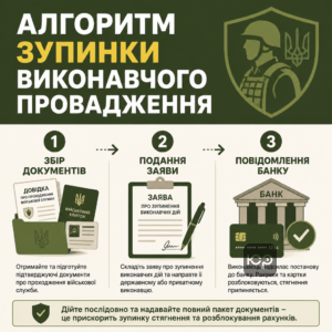 Алгоритм действий военнослужащего для приостановки взыскания и разблокировки счетов