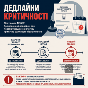 Постанова 692 бронювання і дедлайни для перепідтвердження статусу критично важливого підприємства