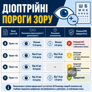 Таблица диоптрий для определения пригодности по статье 30 ВЛК
